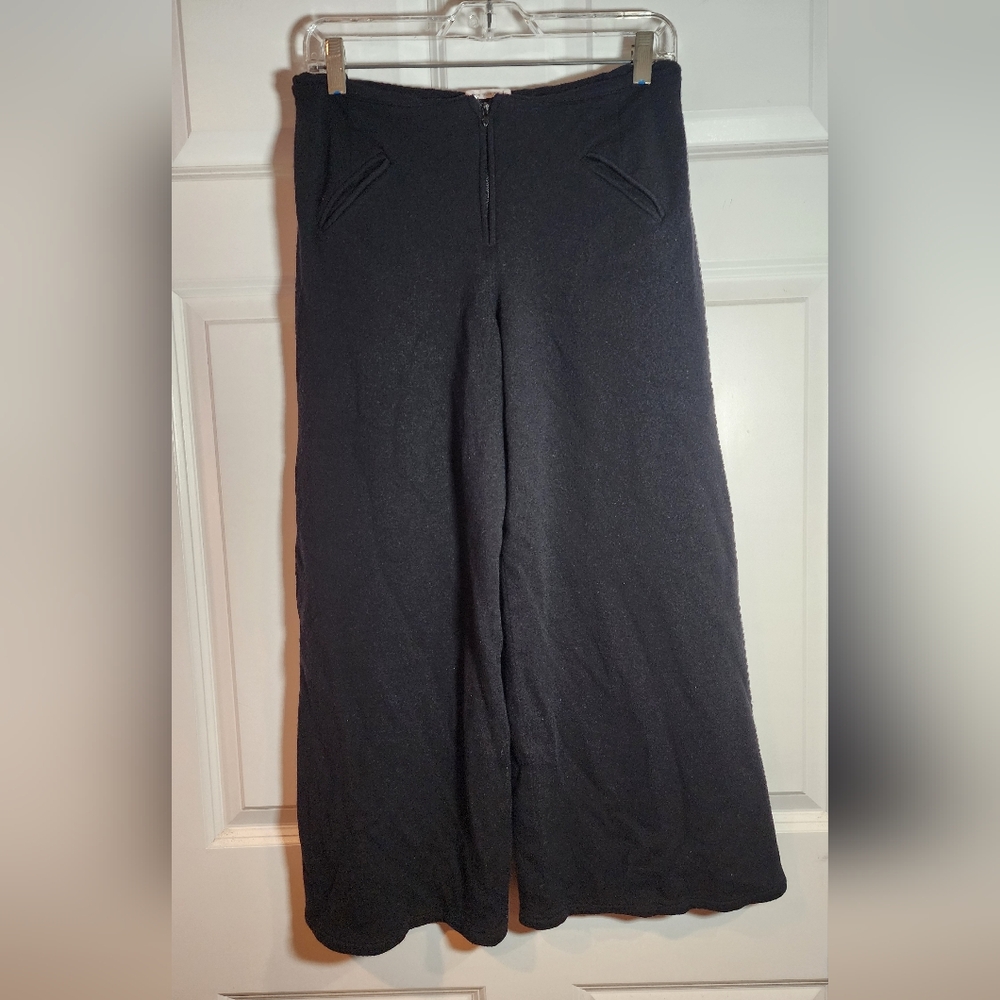 Joan Vass NY Black Wool Blend Wide Leg Crop Pants